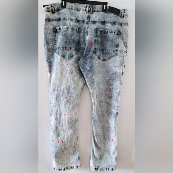 Another Hype Piece AHP Men's Slim Blue Jeans Distressed Paint Splatter 44 x 33 - Picture 2 of 7
